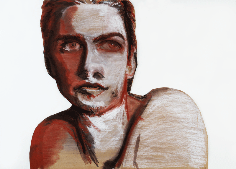  conte crayon, charcoal, ink, coffee and pastel on chipboard 