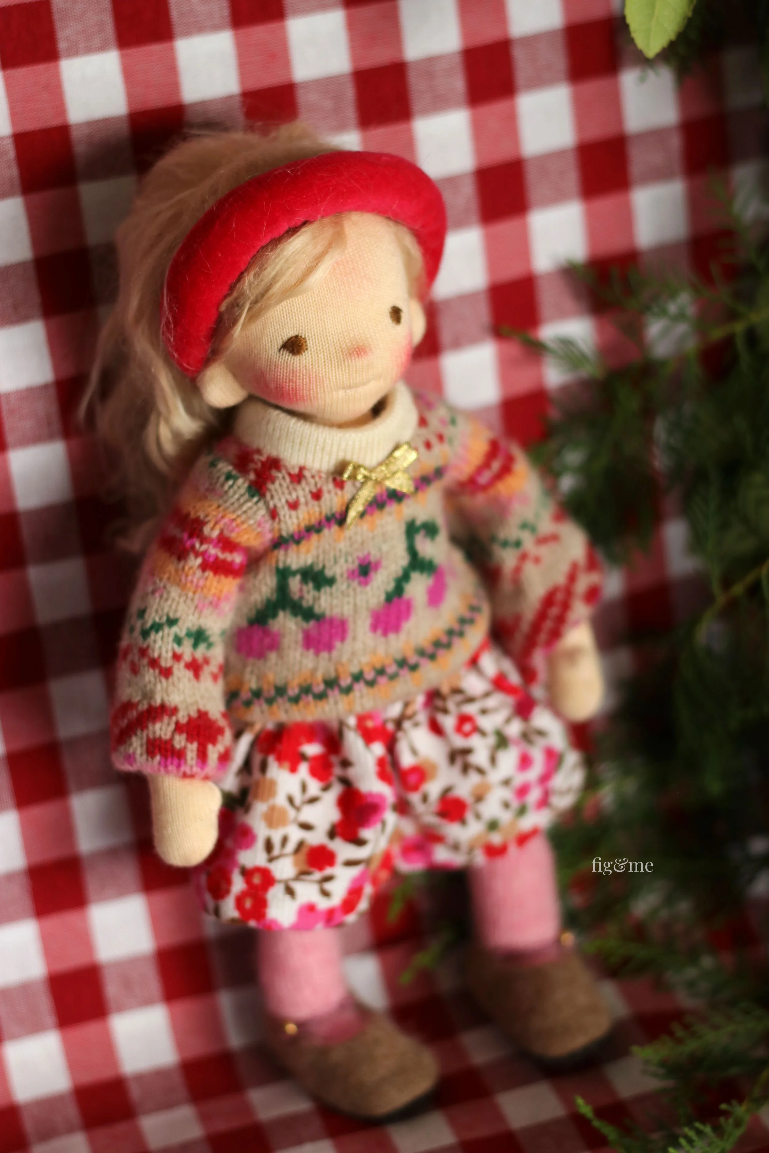 small waldorf inspired custom made doll with christmas outfit