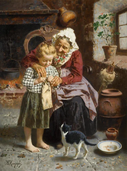 ​Her First Lesson, by Eugenio Zamphigi (1859-1944)