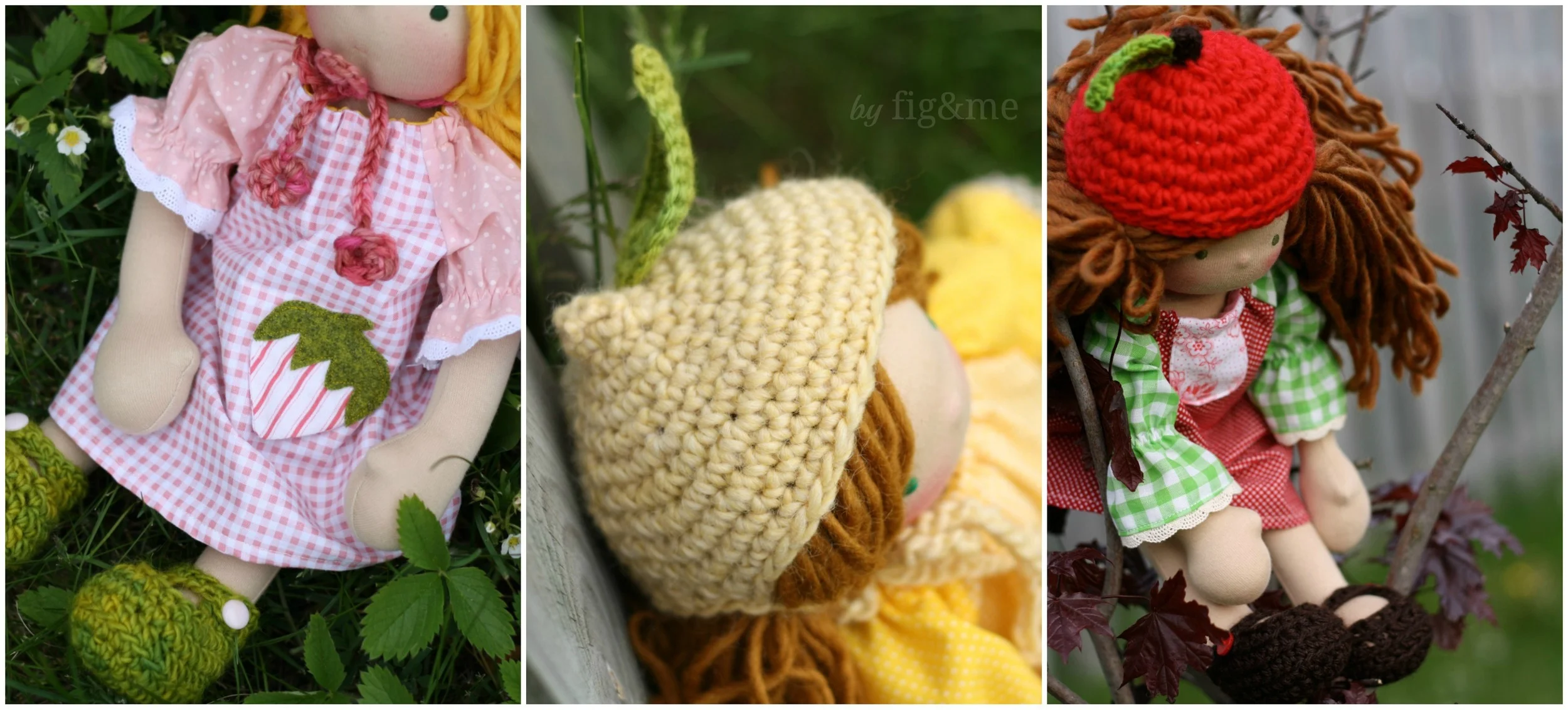 Three little gingham dolls, by fig and me.