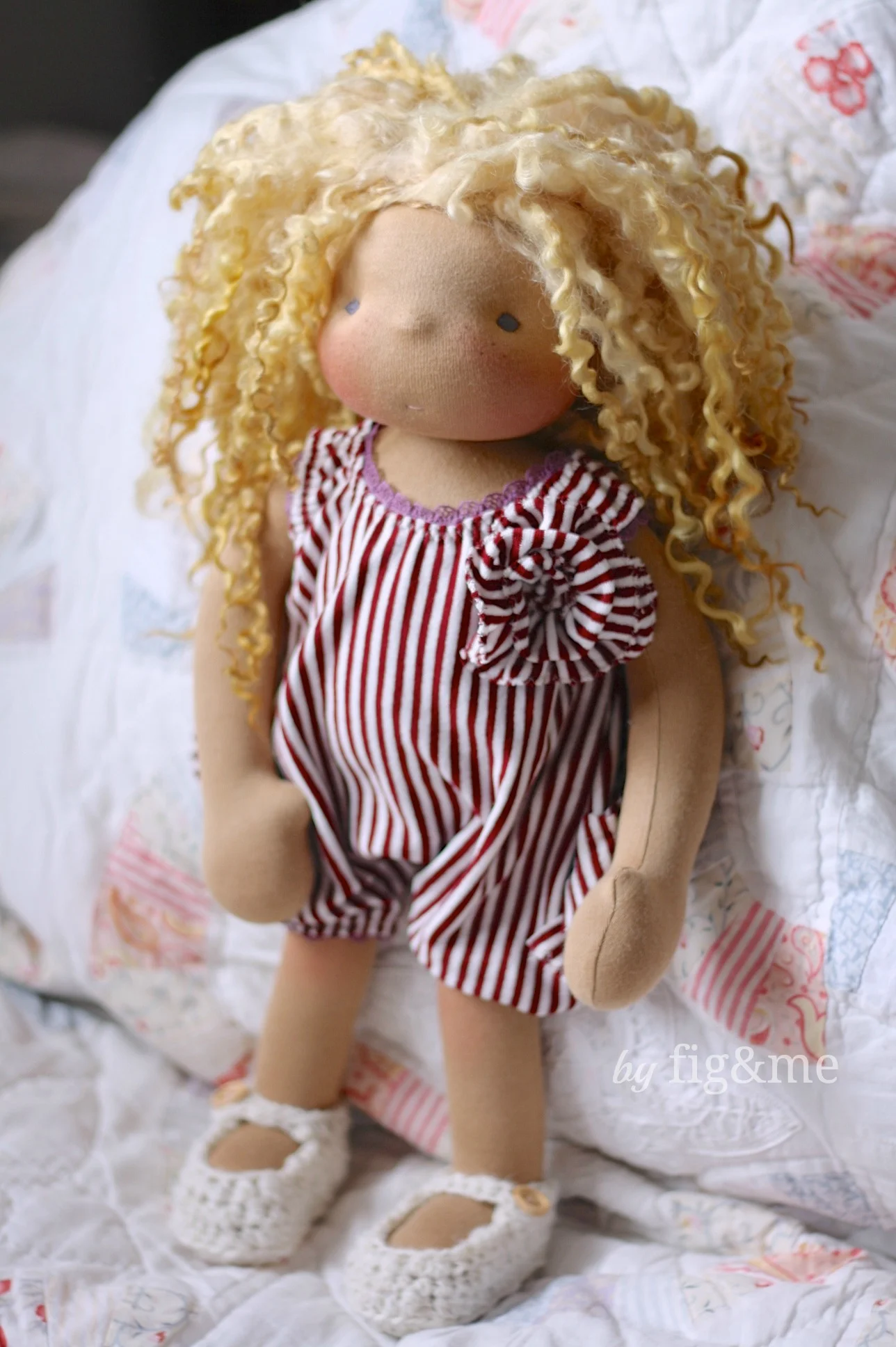 Handmade doll in her bathing suit, by Fig and me.