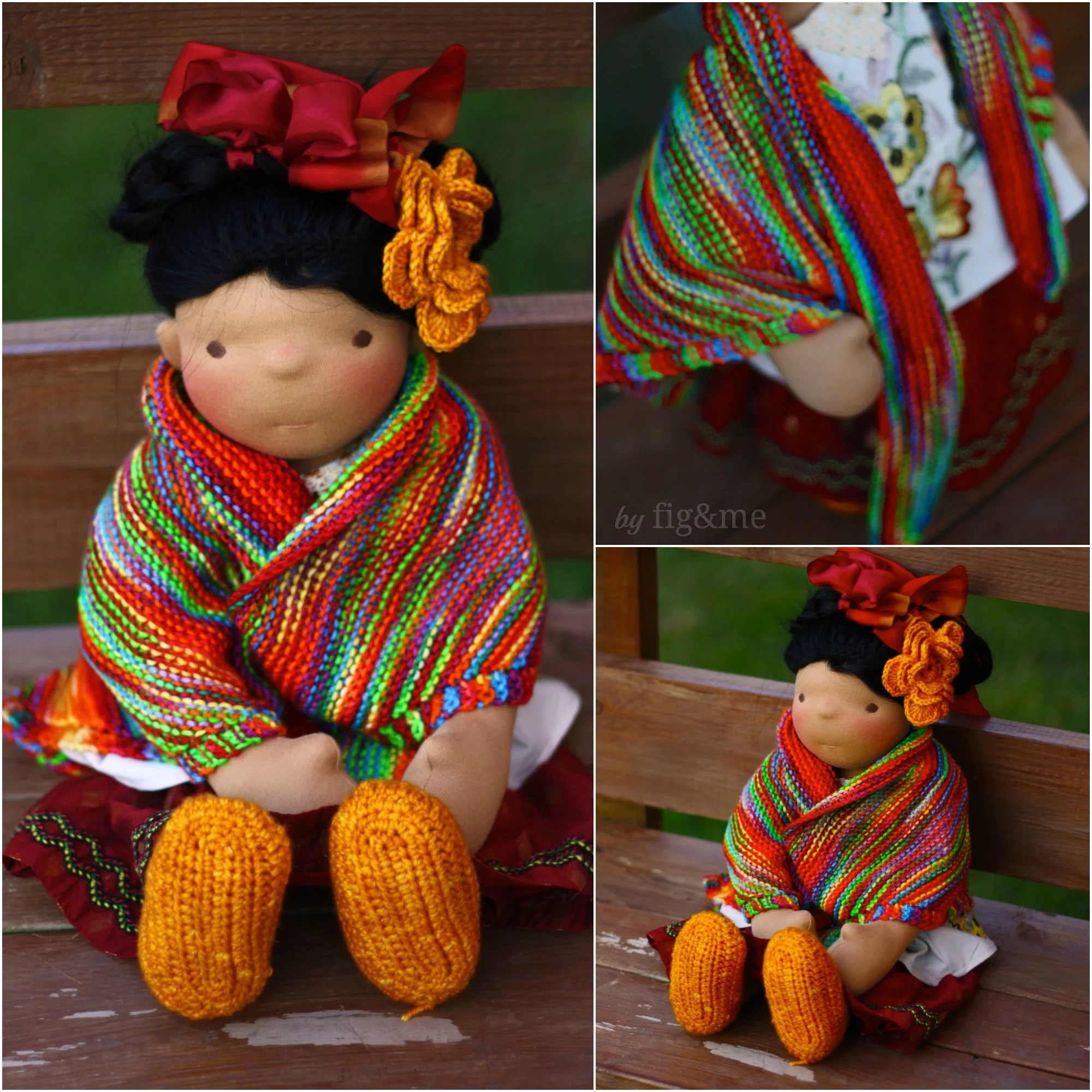 Frida in hand knit shawl, by Fig and me.