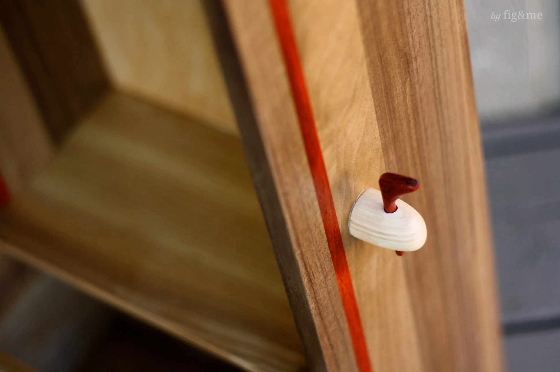 Hand crafted wooden clasp for Amelie's steam trunk, by Fig and me.