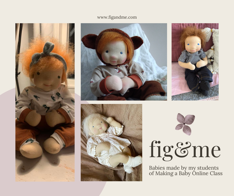 waldorf baby dolls made during baby fox online class