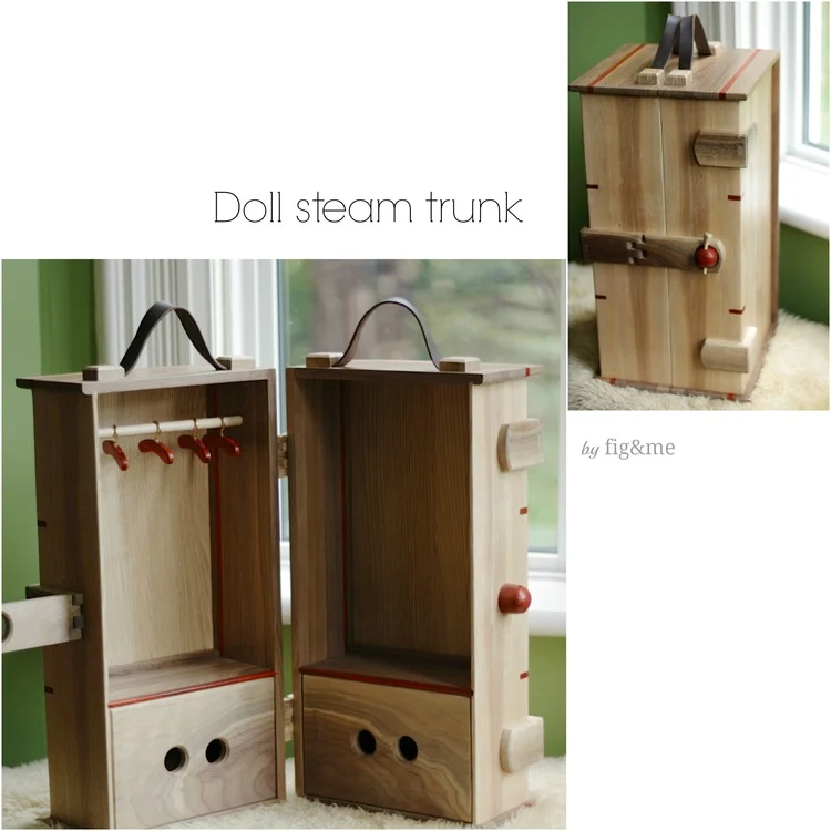 Doll wooden steam trunk, by fig and me