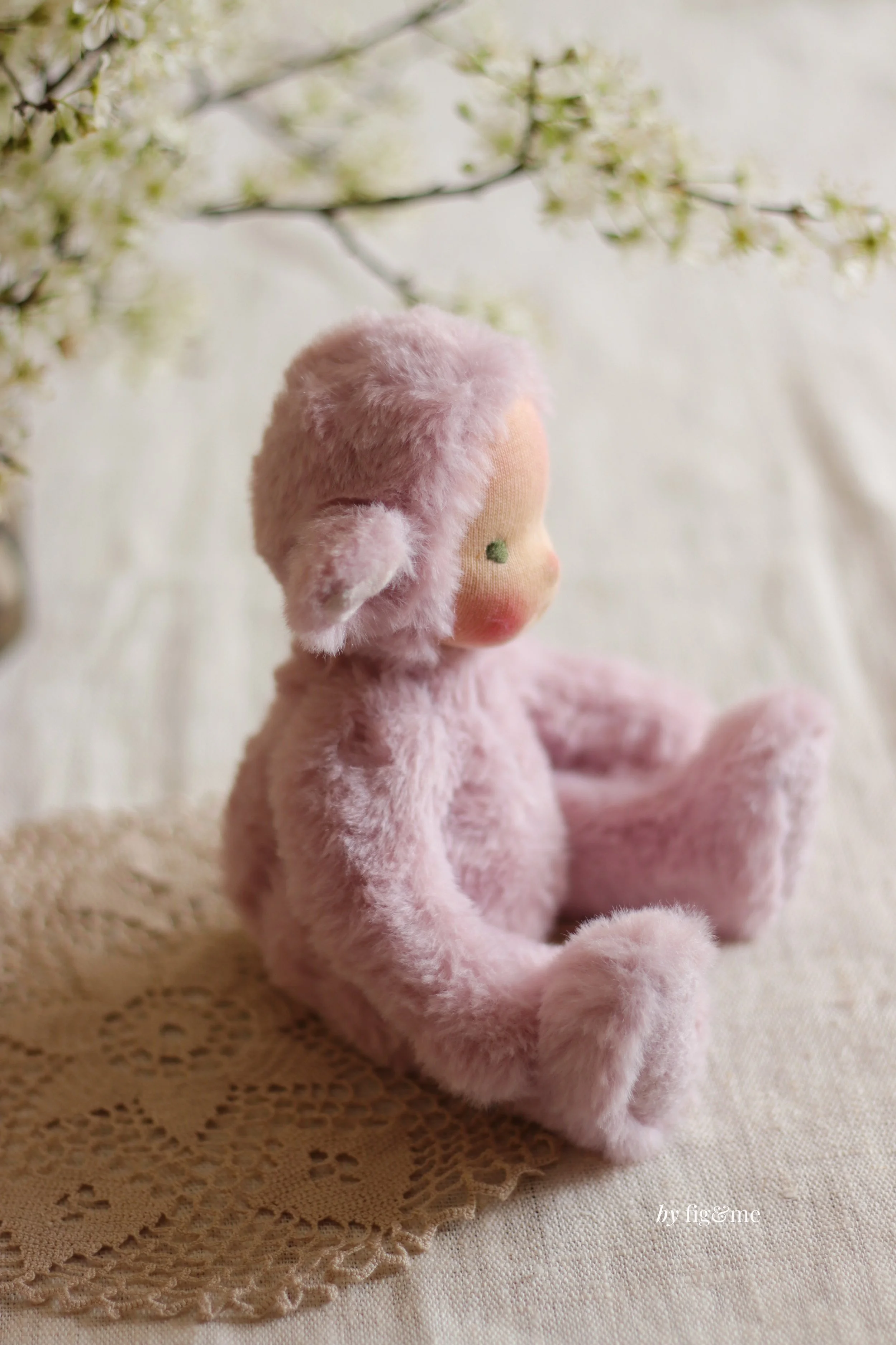 pink fur art doll lamb by fig and me