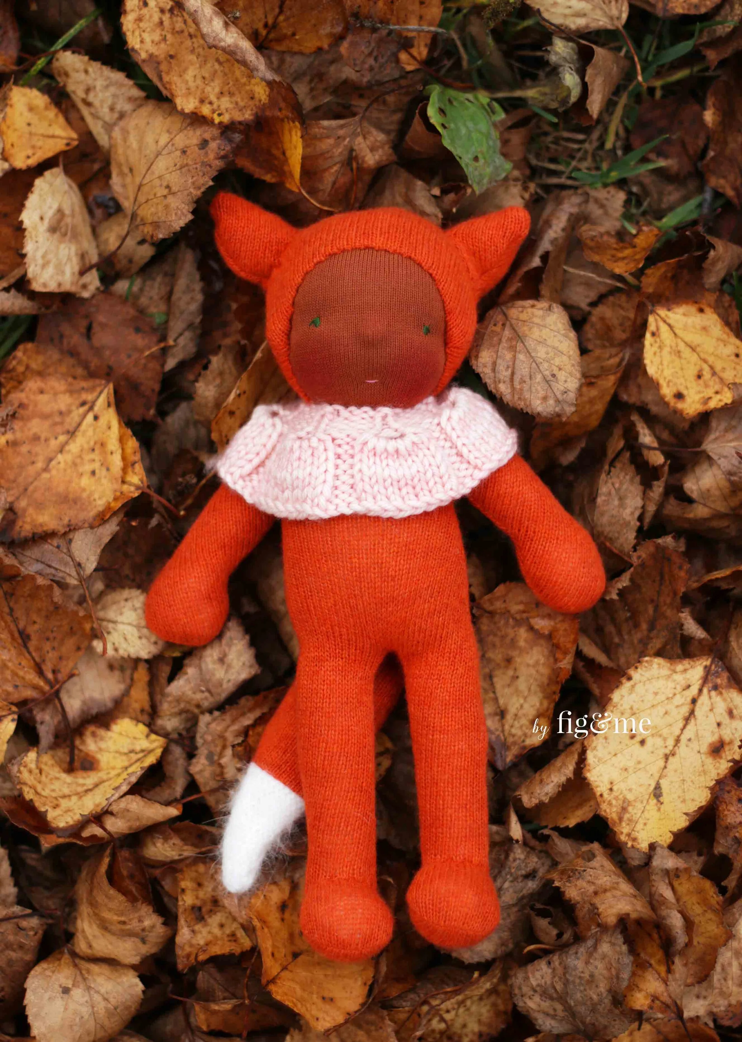 Wee Baby Fox Doll in Pink Knitted Collar