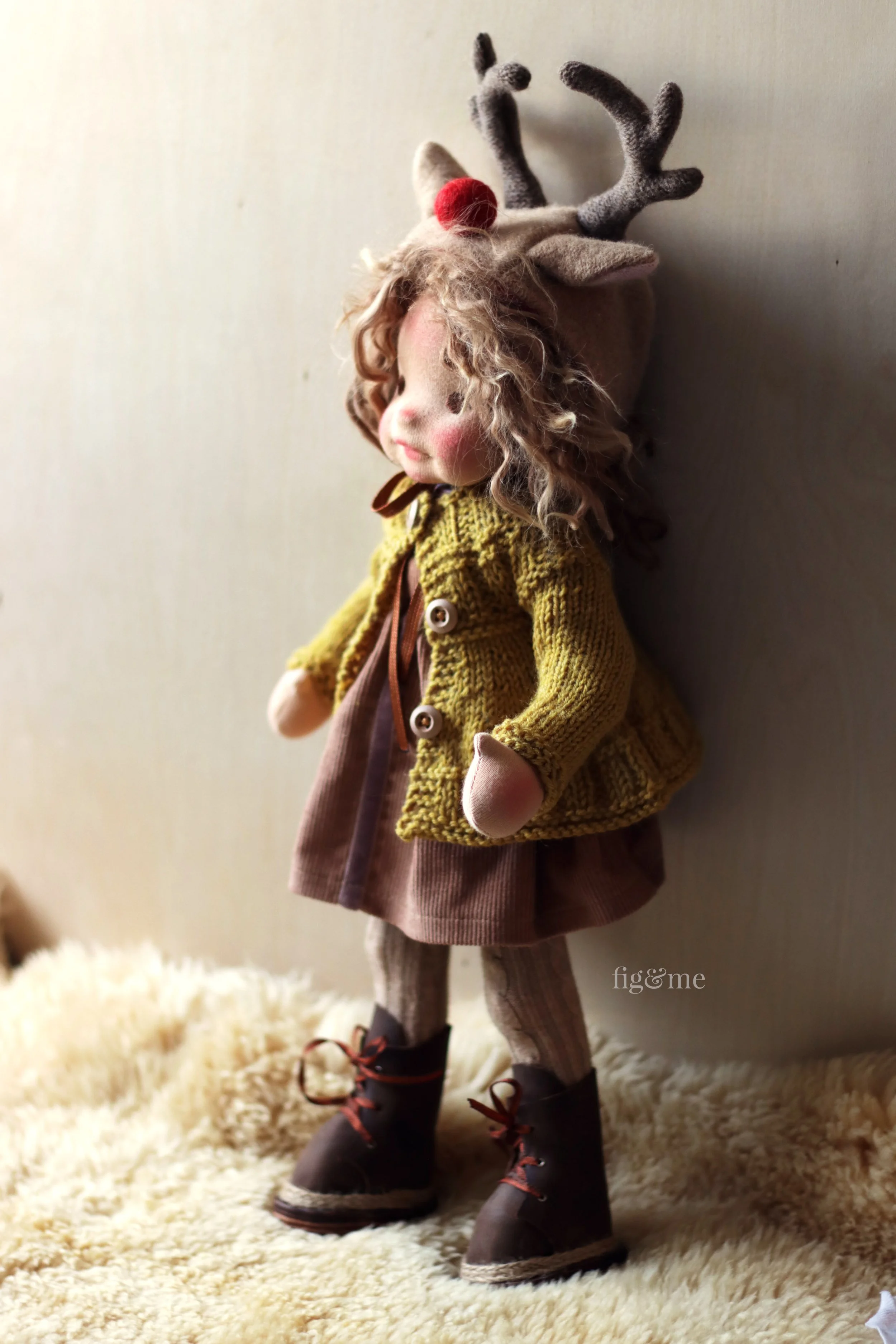 Arriety, Natural Fiber Art Doll Ready for the Reindeer Games to Begin