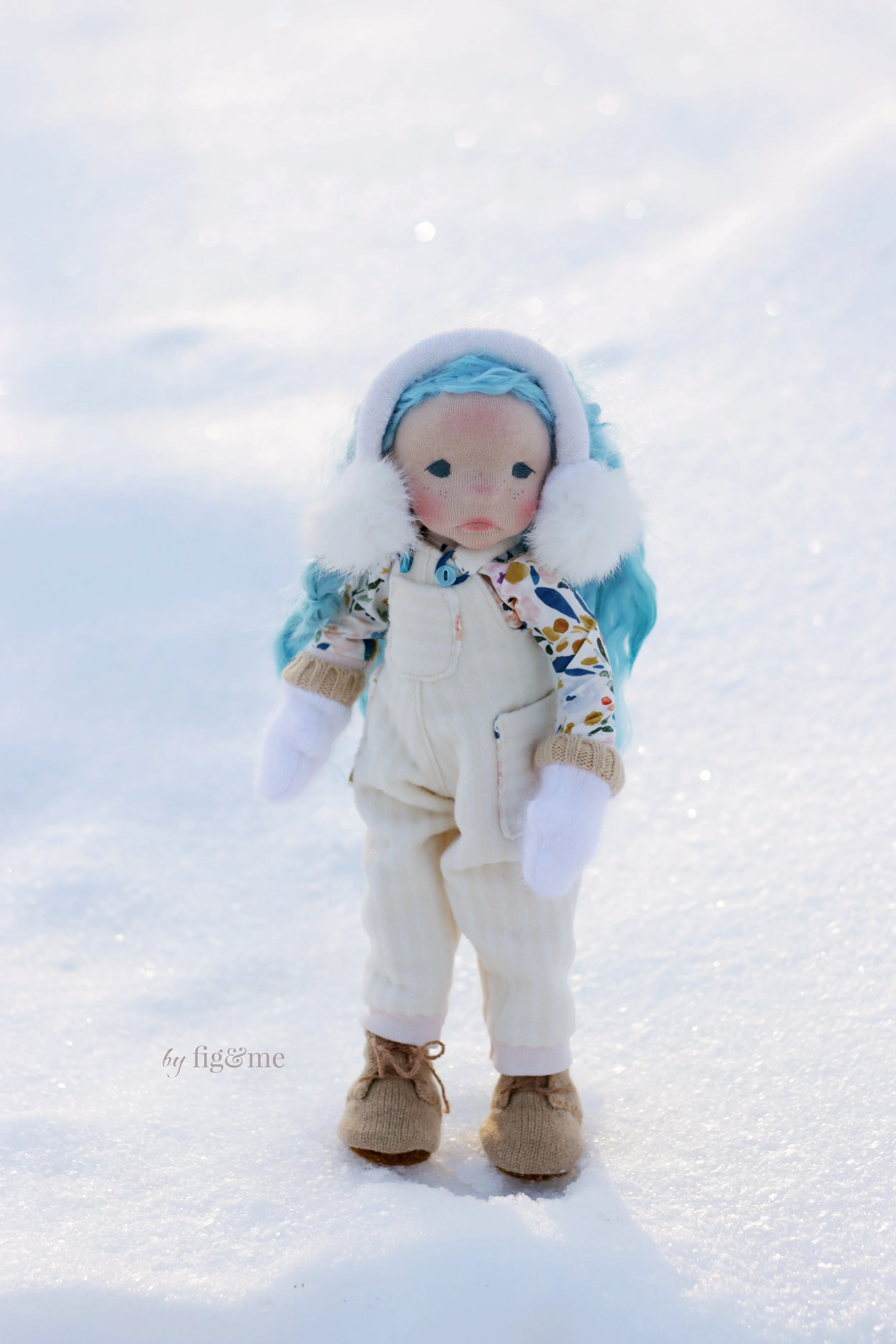 Miss Indigo and the Snow, a Natural Fiber Art Doll