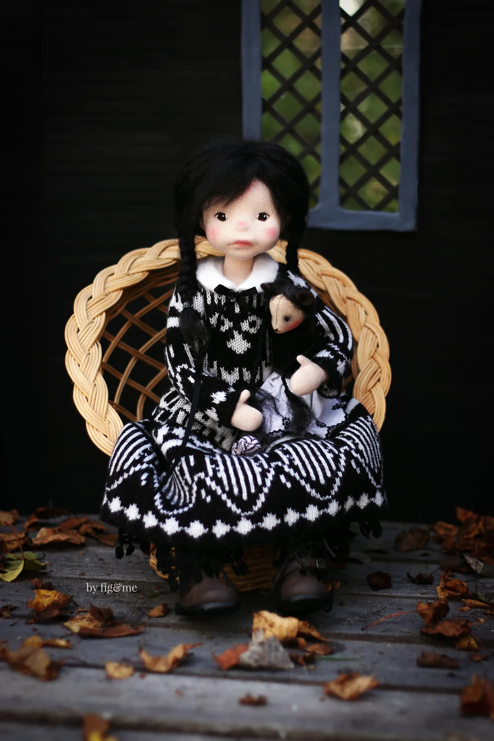 Wednesday Addams and Her Rat Friend: OOAK Fiber Art Dolls  fig & me