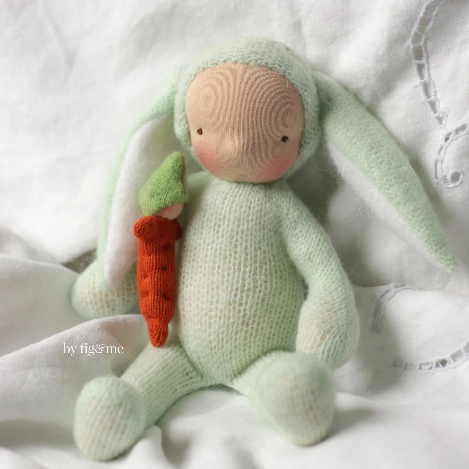 Pistacchio | Waldorf Inspired Bunny Doll with Baby Carrot