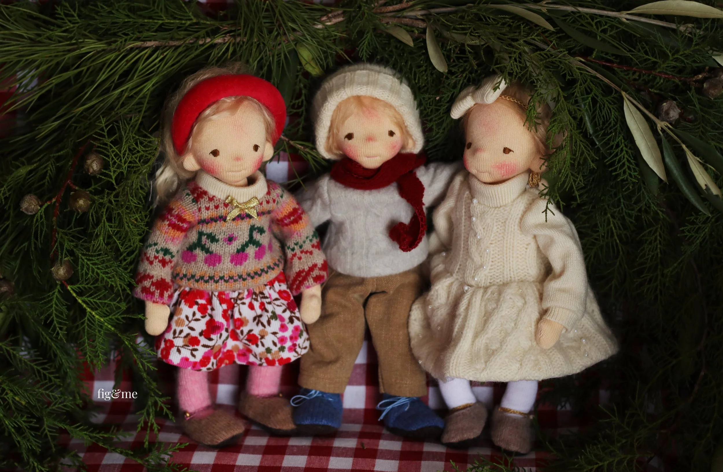 custom trio of waldorf inspired dolls ready for christmas