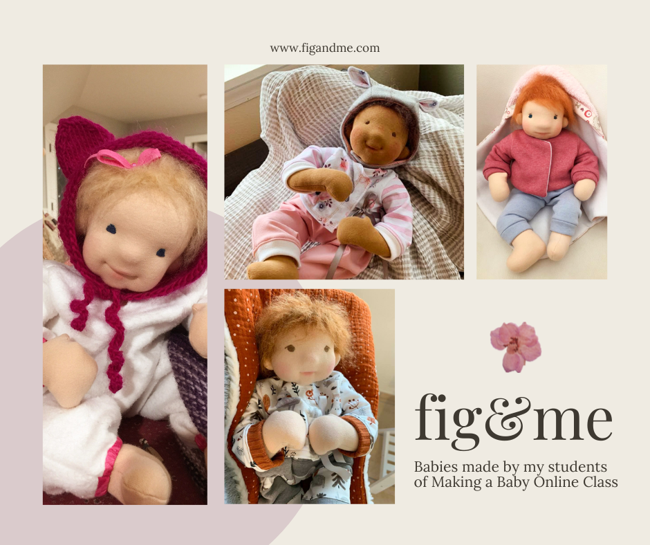 waldorf style baby dolls made by students of making a baby online class with fig and me