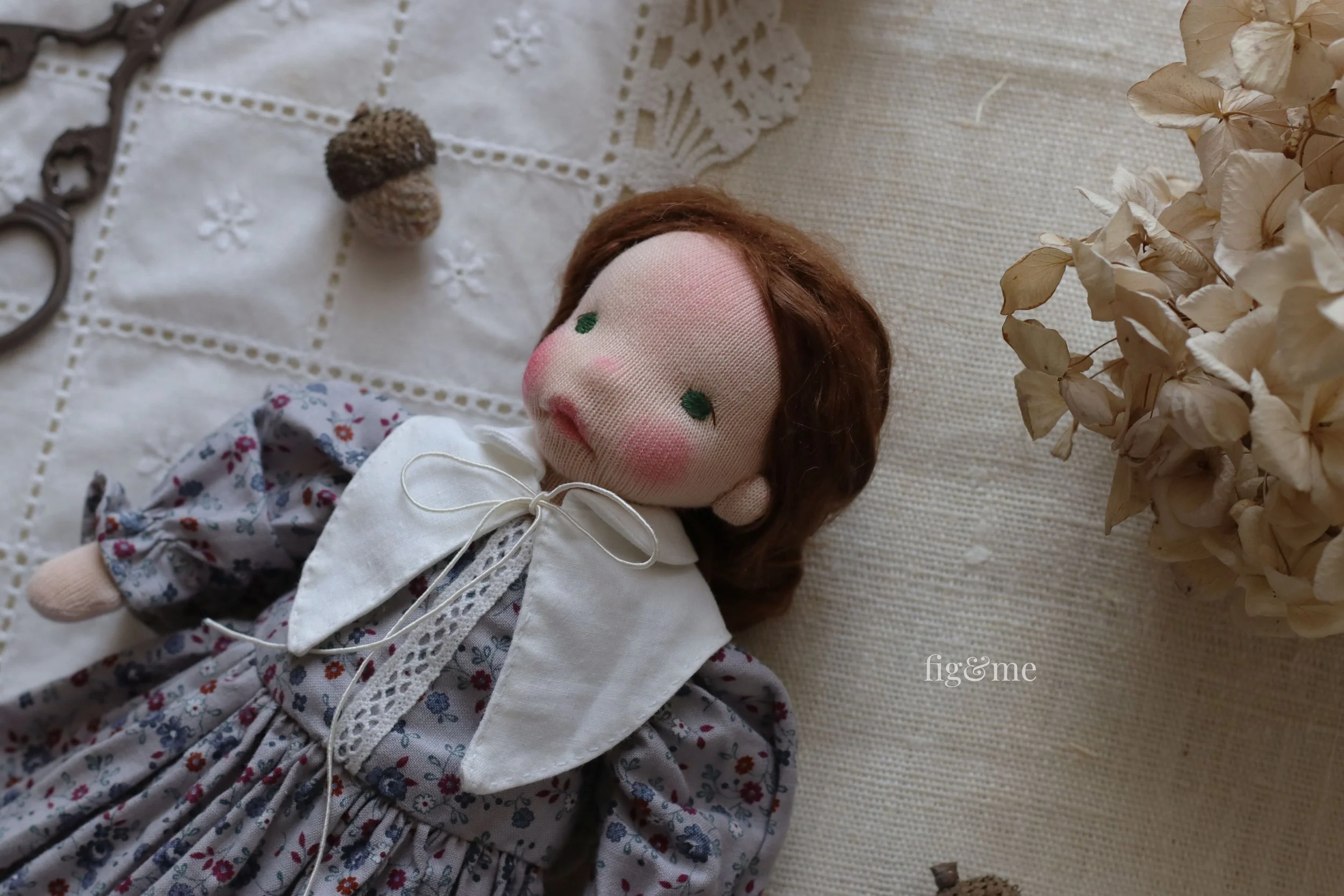 jane eyre inspired custom doll in blue floral dress