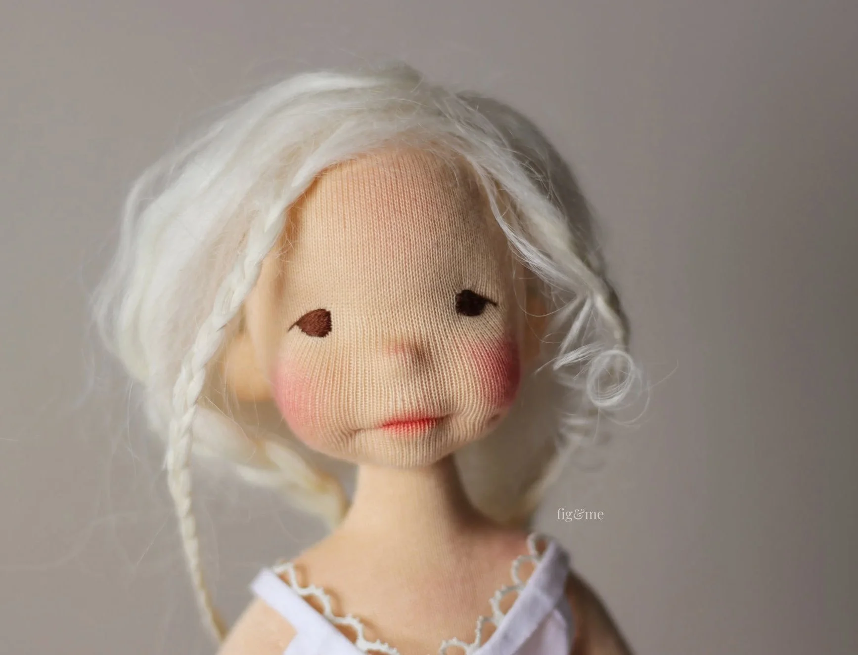 natural fiber art doll mailing list doll white hair sculpted wool
