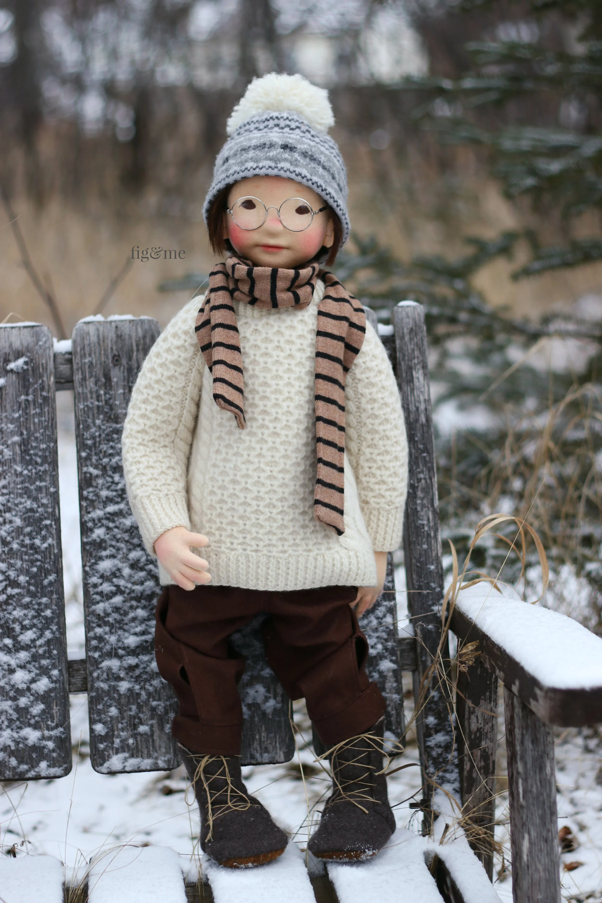 Little Chadwick, handcrafted articulated fiber art doll by