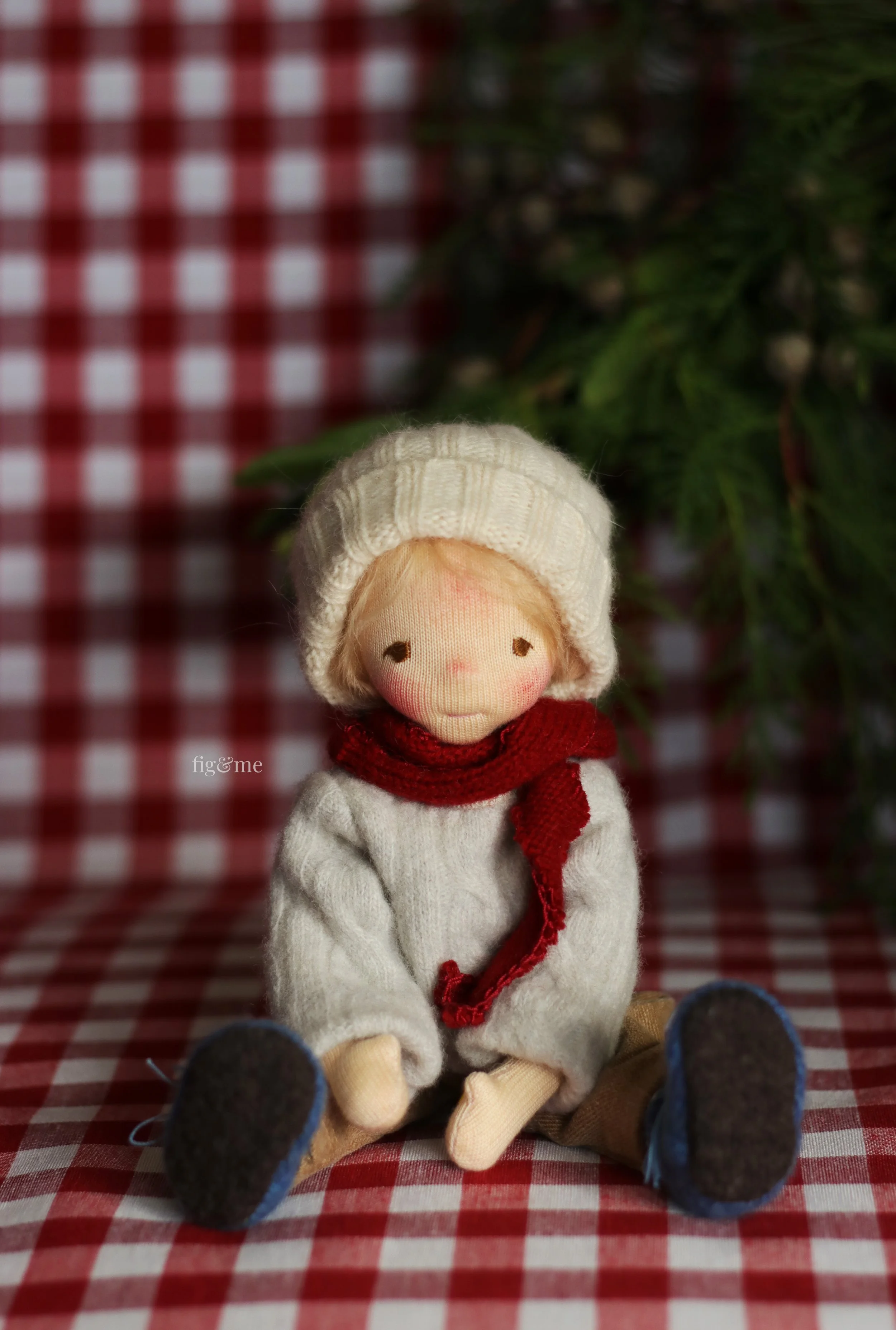 waldorf inspired boy doll in winter christmas clothes