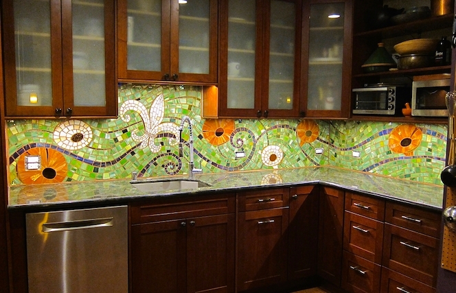 Nola Backsplash - stained glass, mirror