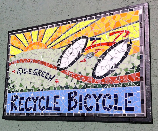 Recycle Bicycle Shop logo, ceramic tile, 5'w x 3'h
