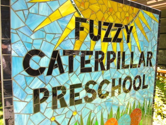 Detail: Fuzzy Caterpillar Preschool sign - Client designed, 3'w x 3'h