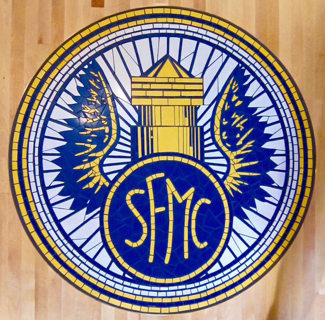 San Francisco Motorcycle Club logo floor inset, ceramic tile, 4' diameter