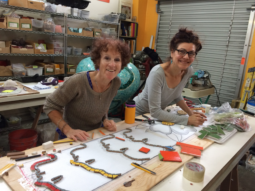 Carol Bevilacqua and Sophia Othman, mosaic artists extraordinaire rocking it 