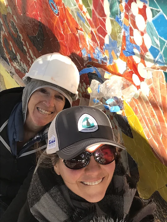 Carol and Sophia on the big Skechers Ocean install.
