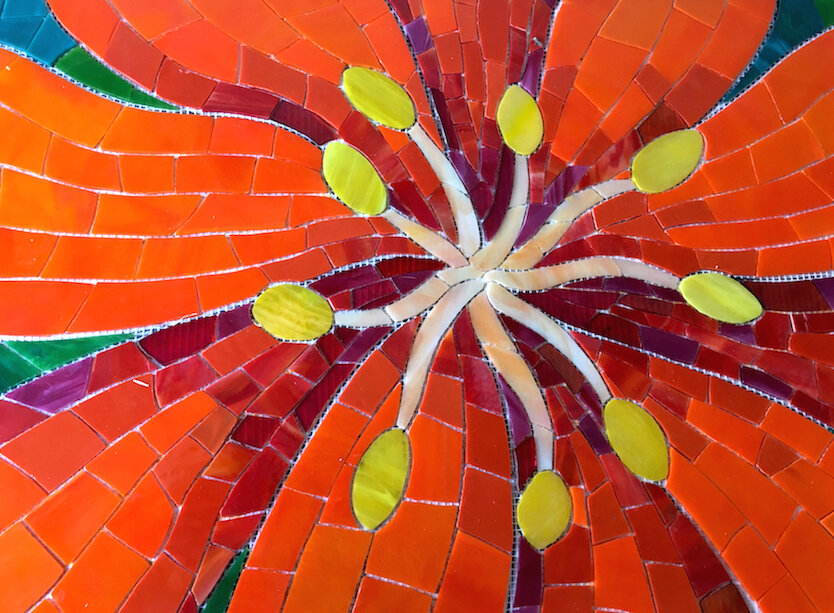 RACHEL RODI MOSAICS — New Glass Flowers Mosaic In Progress RACHEL RODI MOSAICS — New Glass Flowers Mosaic In Progress