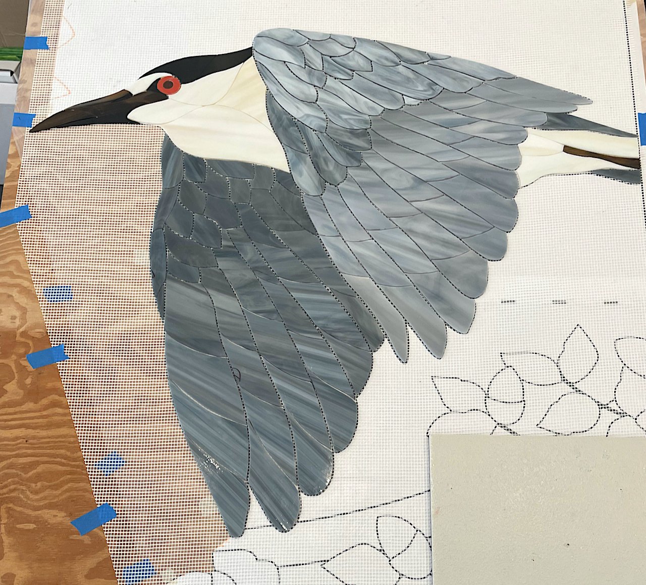 Mosaic Black Crowned Heron In Progress.jpeg