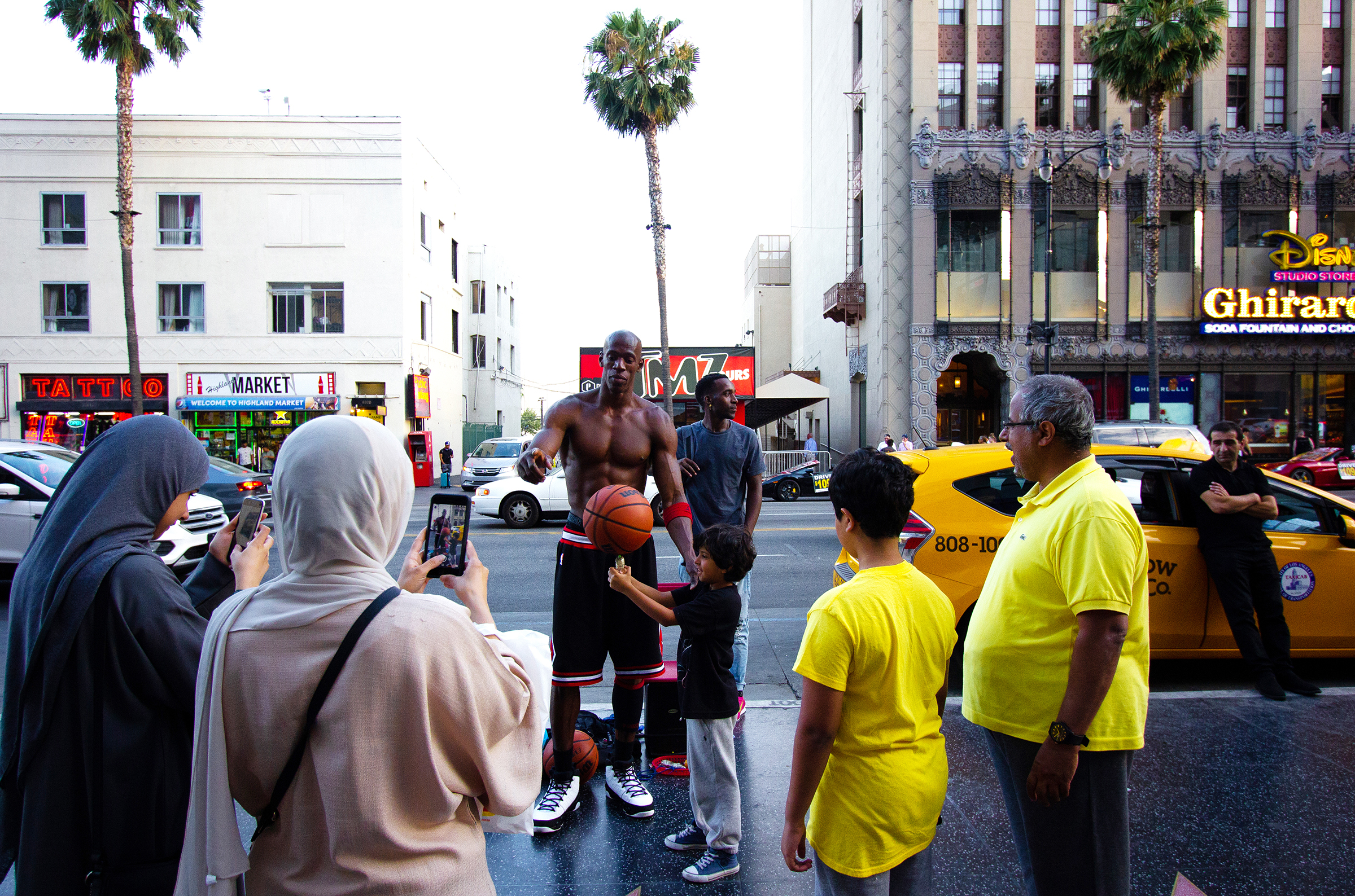 A summer evening on Hollywood Boulevard in Los Angeles in July 2018.