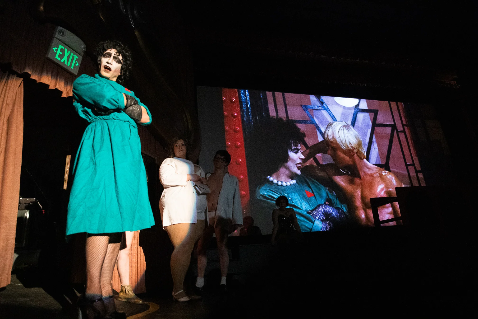 Michael Delfino, who is playing Dr. Frank-N-Furter, performs with other Bawdy Caste members.