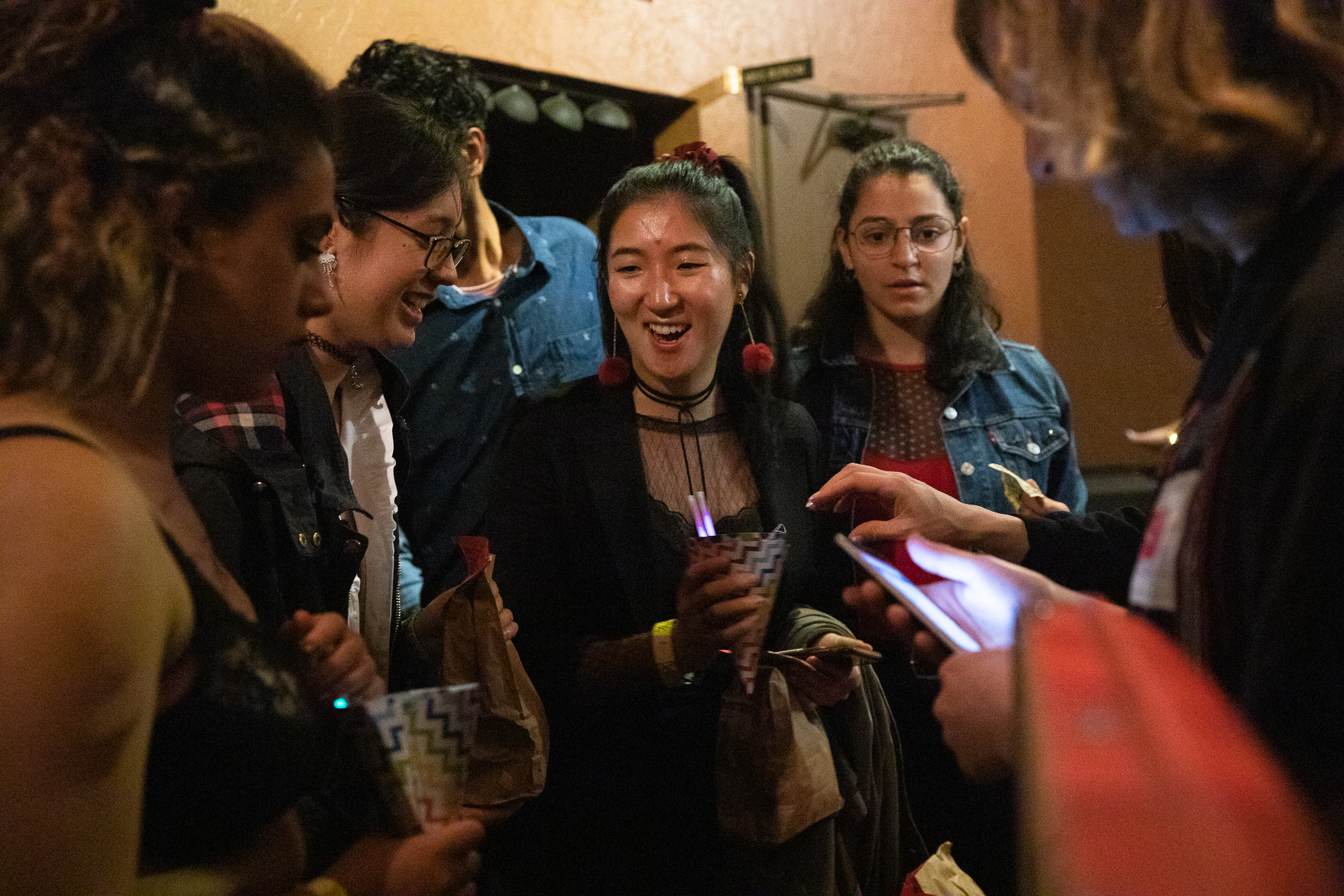 Audience members arrive at the Guild Theatre before the start of the midnight showing of “The Rocky Horror Picture Show” on April 6.
