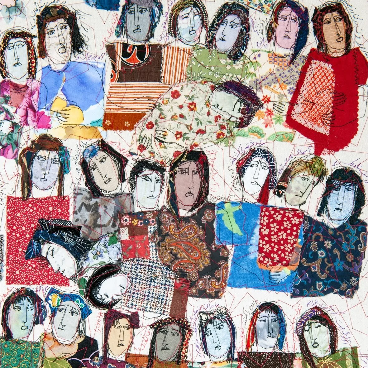 Please visit us at Somerset House at Jaggedart W2 in the West Wing
Delighted to present my recent textile work at Collect 2026  Here, I Am No More 2026  Textile, stitching and Farsi inscriptions 92.5 x 68 cm
پروانه بال شکسته

در کنار جوی خون
در کنار 