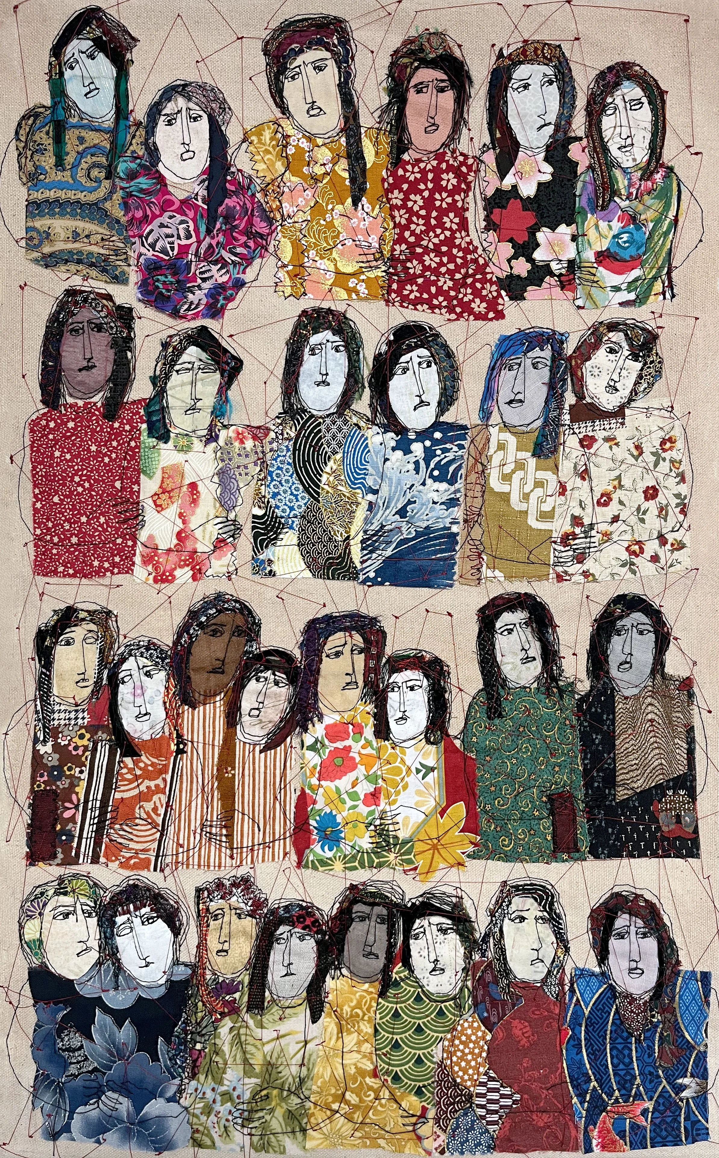 Here, I AM No More No. 2, 2026   Textile, stitching and acrylic paint on canvas