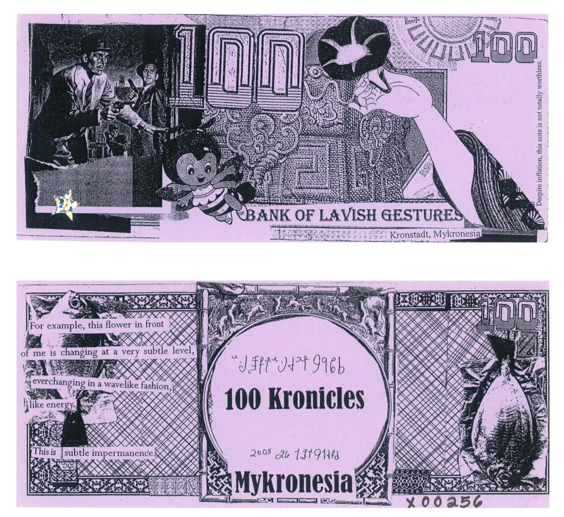 100 Kronicle Note, obverse and reverse, with security sticker