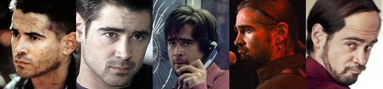 Farrell in Tigerland, The Recruit, Phone Booth, Crazy Heart, and Horrible Bosses from l to r (from ew.com, visimag.com, contextualhealing.com, visual-history.com, mybigflatblog.com)