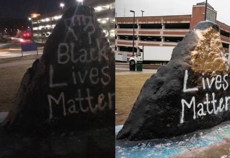 The Spirit Rock, pre- and post- "revision." (photo from whus.org)