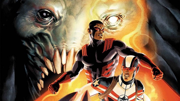 Pictured (front to back): Patriot, Falcon, Me before I put my face on in the morning. (marvel.com)