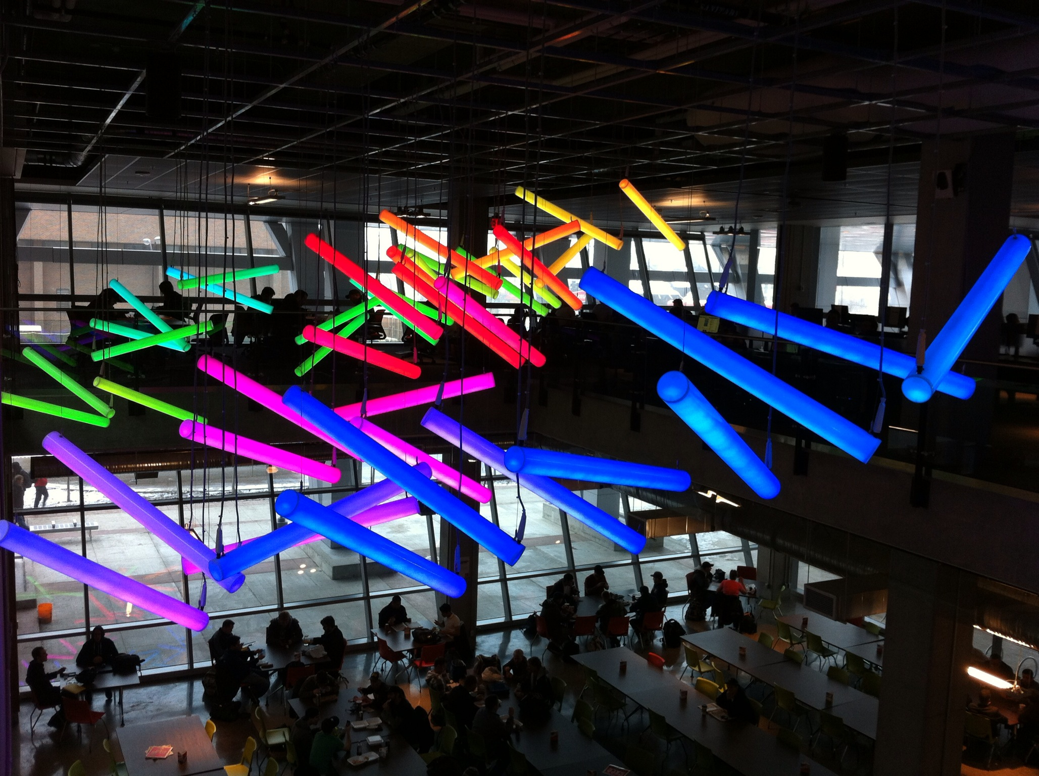 Looking down at the cafeteria study area in SAIT's Trades & Technology space. This building was also designed by the Calgary architectural firm KASIAN. 