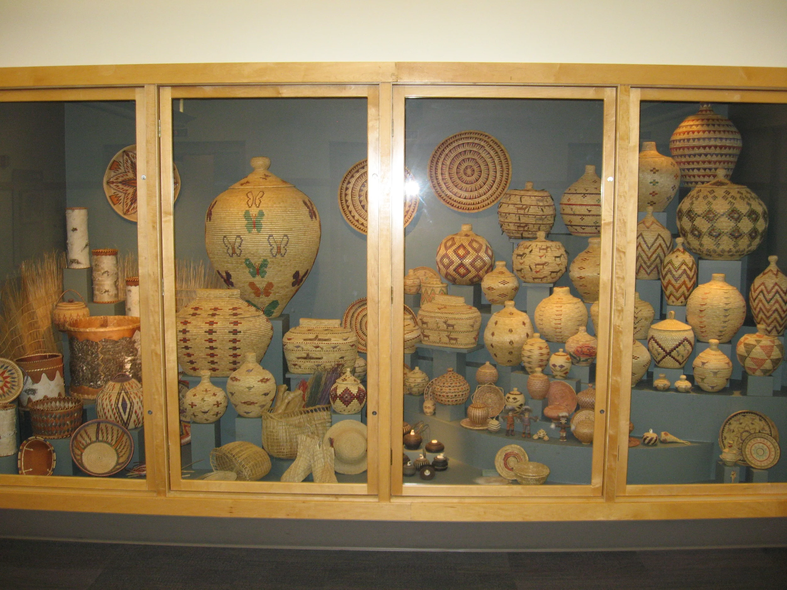 One of the many display areas at the Native Health Centre. This one is a collection of baskets from the various first nation communities in the area. Others have dolls and masks. Their is a sense of pride at the Centre for the artifacts as part of the people's history and it creates a wonderful sense of place. Centre is a free museum.