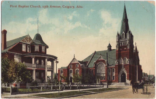 First Baptist Church at corner of 13th Ave and 4th Street. 13th Ave is wonderful Heritage Trail with Calgary's first school, Alberta's first library, Lougheed House and Gardens and Ranchmen's Club all from the late 19th early 20th centuries. The area is rich with history. 