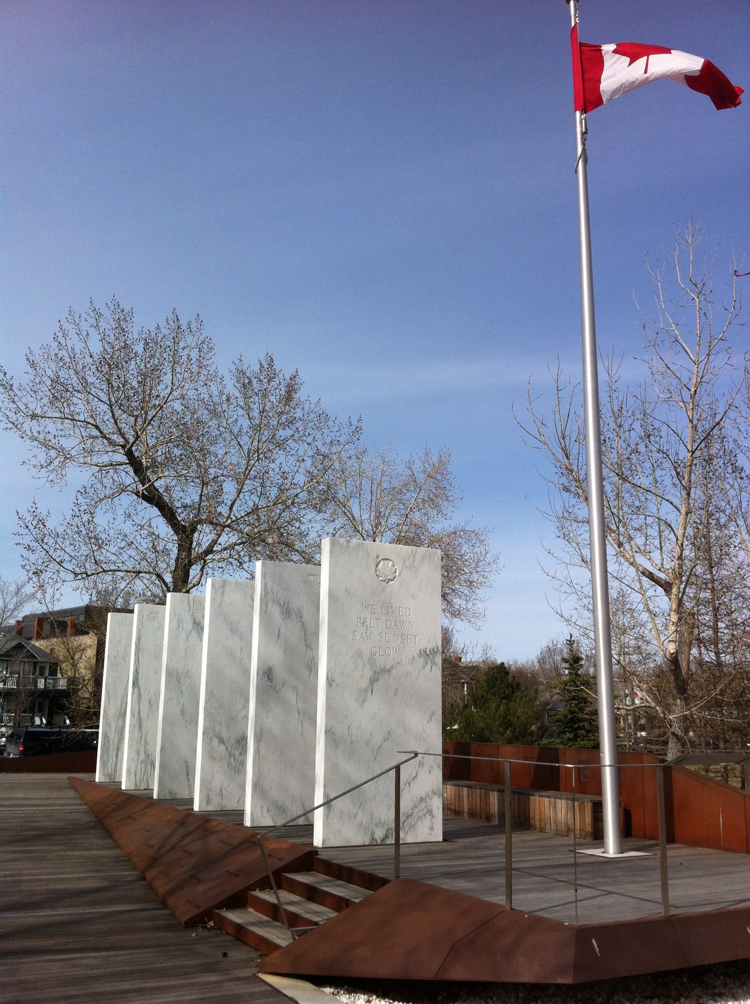 There are elements of Poppy Plaza in the west side memorial with the rusted steel. From a distance it looks like one of the small boats that were use to land soldiers on the beach of Normandy. 