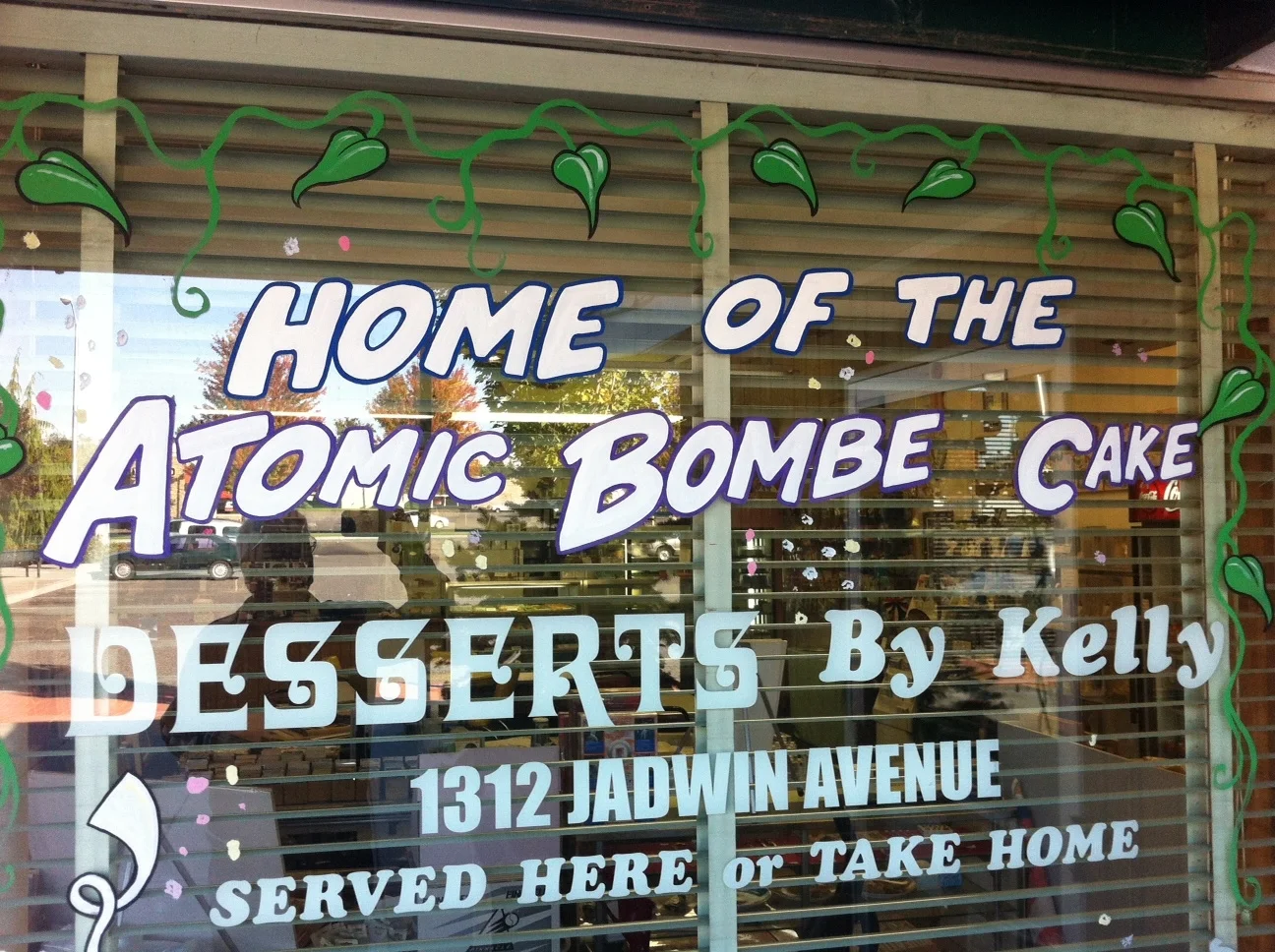 We decided to check what else was in the plaza and just a few door around the corner was the sign "Desserts by Kelly" with the Atomic Bombe cake. Who could resist checking this out. Once inside we found the strangest shop. The front had framing and art supplies, another wall was all baseball collectables and then at the back was the bakery with wonderful looking cakes, cookies, scones and of course the Atomic Bombe cadke.