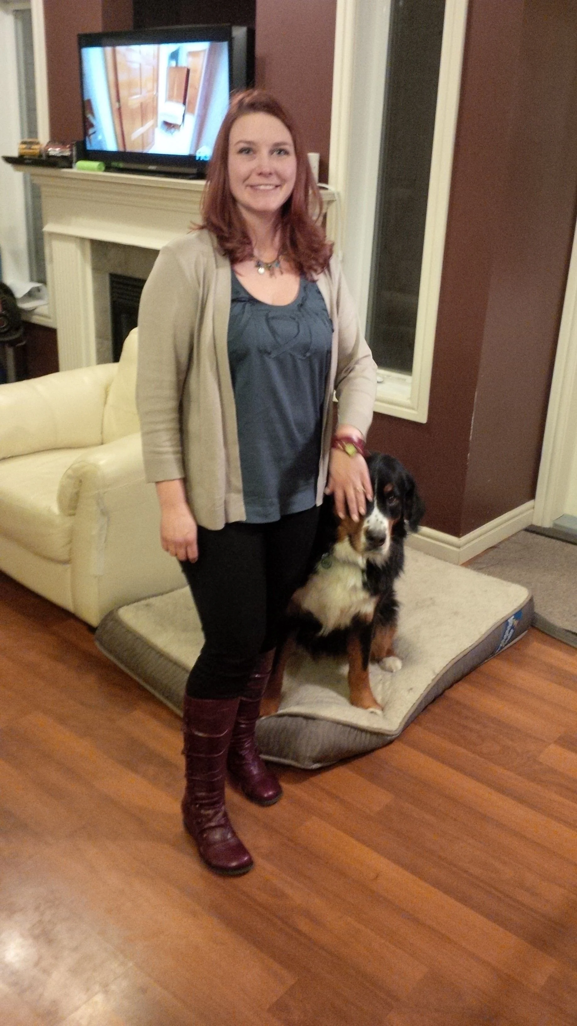Sarah and Scapa modelling her new acquisitions. 
