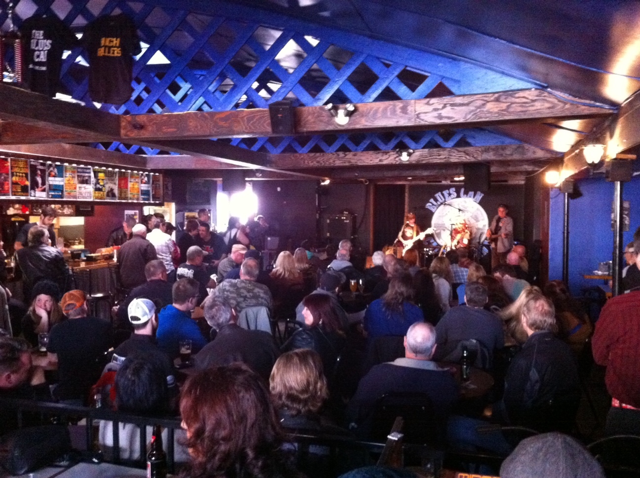 One of several weekend jam session in Calgary's downtown. This is an all ages jam. There is a teenage brother and sister on stage in this photo. 