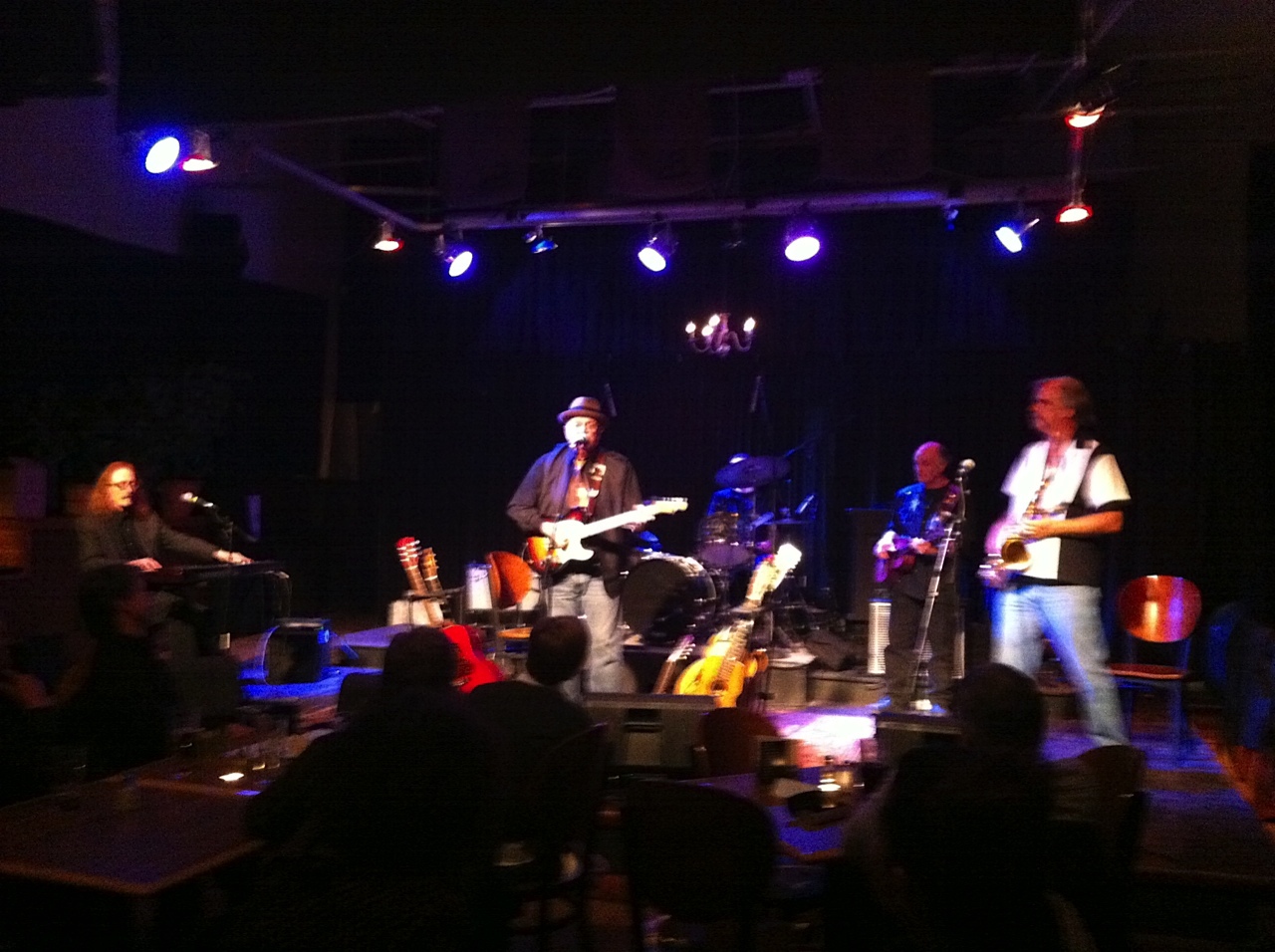 Tim Williams and Mike Clark (owner of Mikey's) have fun on stage. 