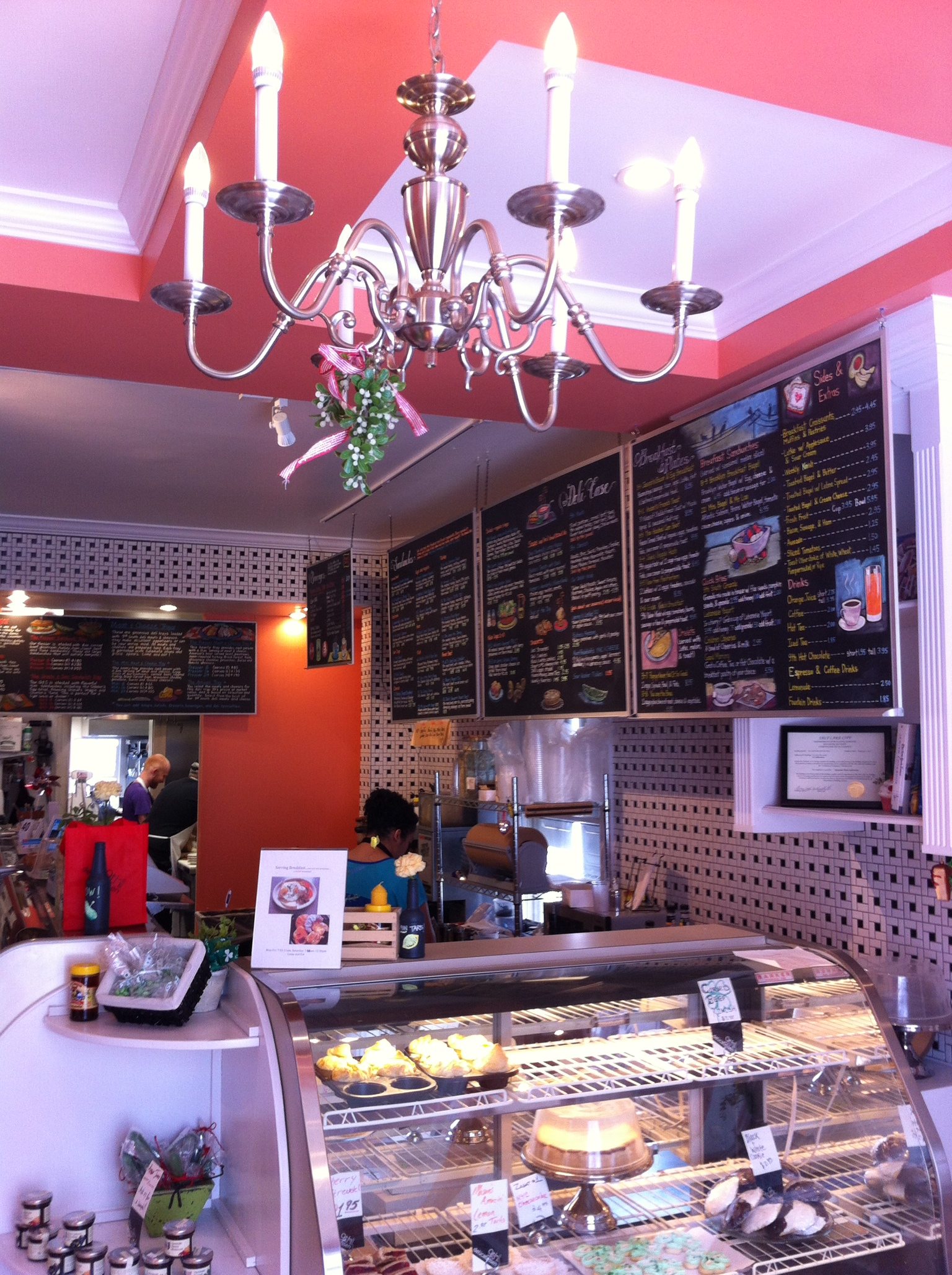 This is the fun 9th South Delicatessen. Painted bright colours and divided up into several rooms it is like walking into a doll house. 