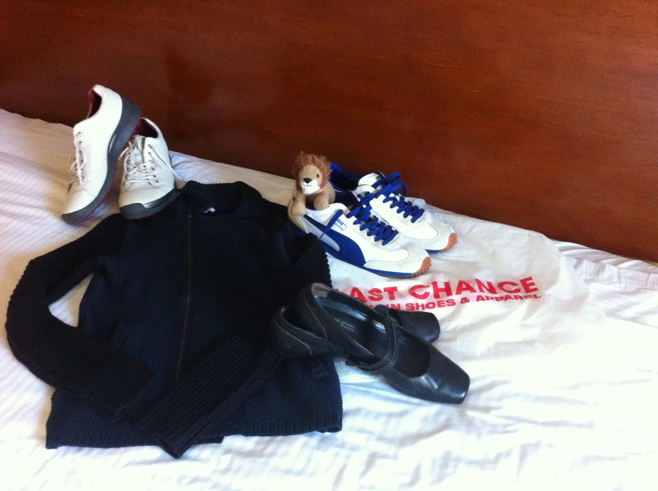 Here are our treasures from Nordstrom Last Chance and Well Suited. Leo from Red Lion Hotel was impressed.