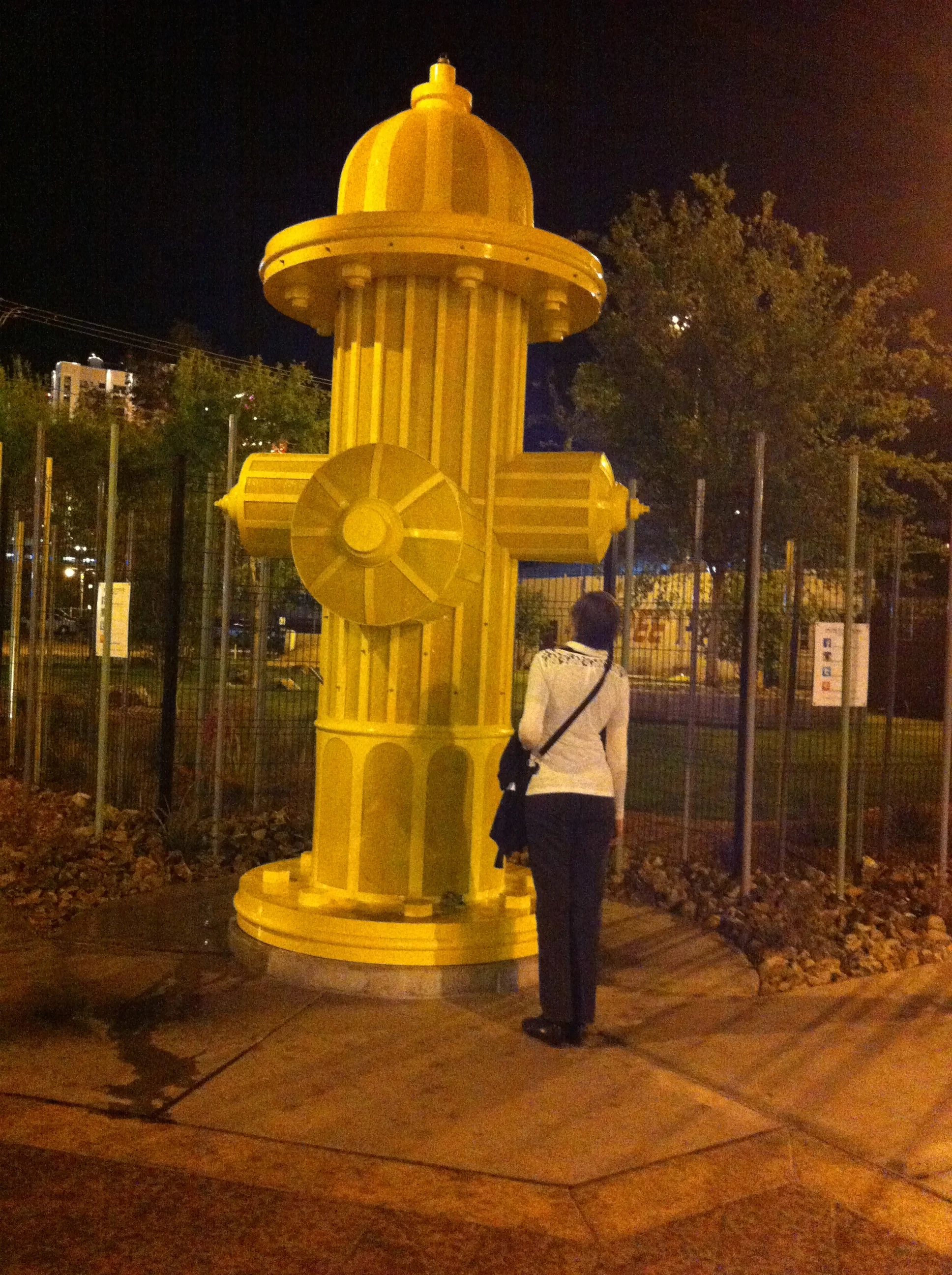 I wonder if the dogs are intimidated by this fire hydrant. This is actually a private dog park, - you have to be a Hydrant Club member to access it. &nbsp;Dog owners pay a subscription fee for obedience training, doggie day care and access to this g…