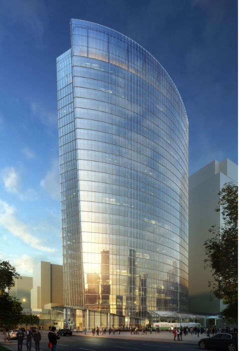 The vessel shaped 707 Fifth glass office tower is also under construction in Calgary. 